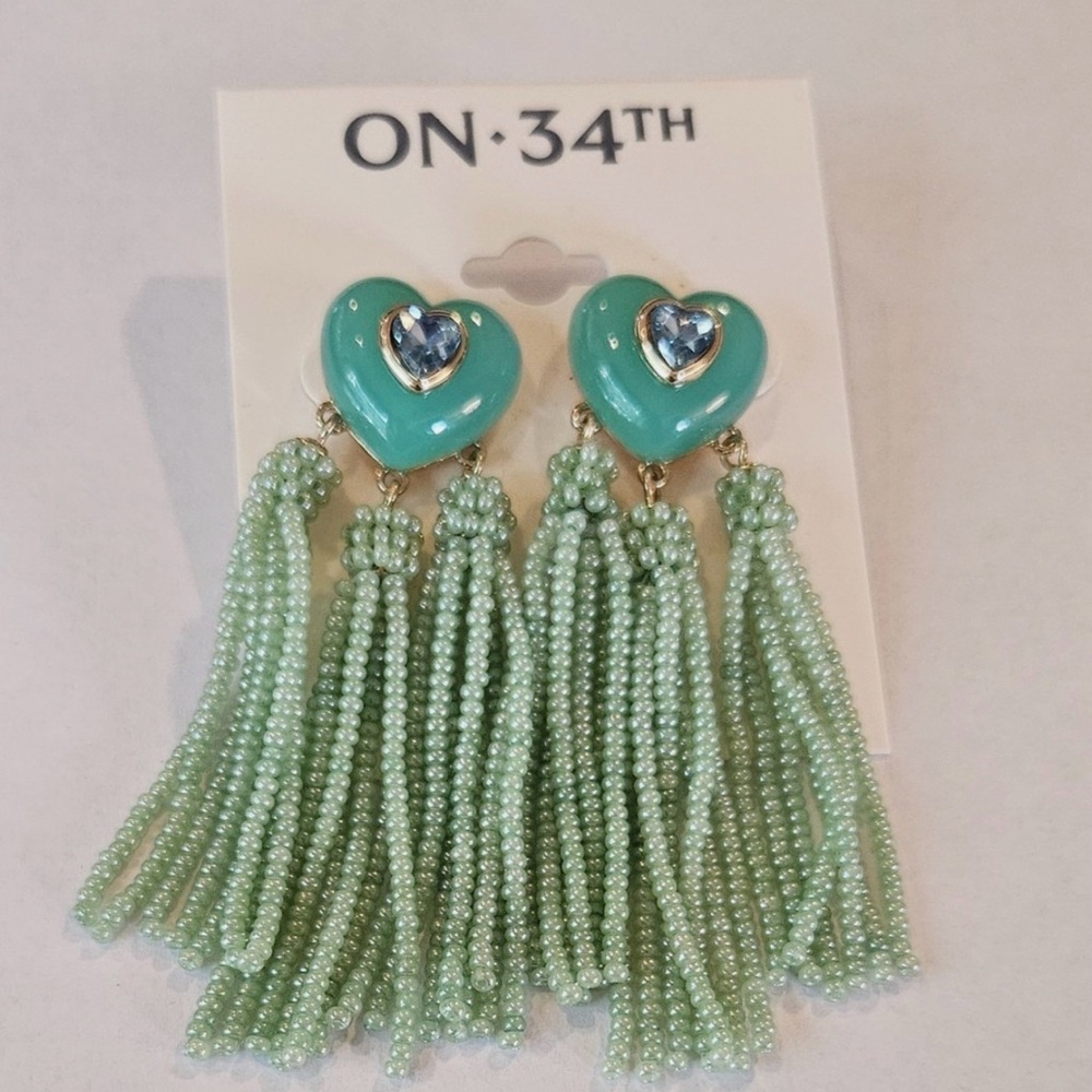 On 34th
Gold-Tone Crystal Heart & Beaded Fringe Drop Earrings - Picture 3 of 12